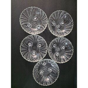 Set Of 5 Vintage Anchor Hocking Burple Bubble Clear Pressed Glass Dessert Bowls